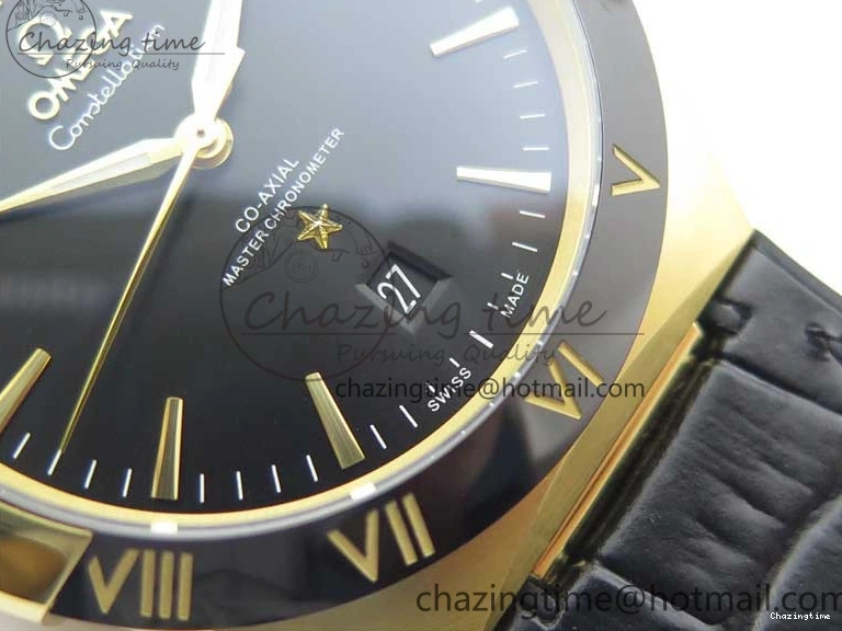 0318 HighQuality Constellation 131.33.41.21.03.001 YG TW Best Edition Black Dial On Gummy Strap A 7871